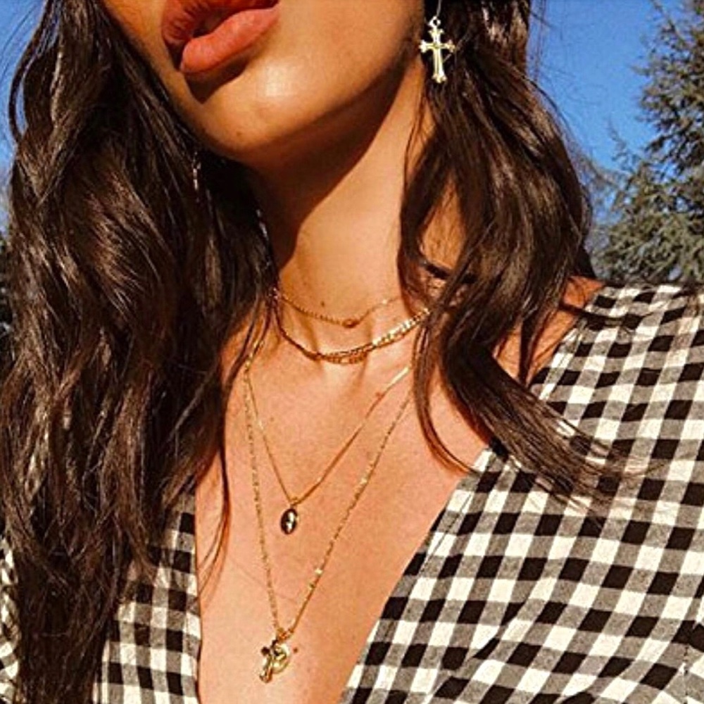 🔥NIB 14K GOLD 3 STRAND LAYERED CROSS NECKLACE!⚡️